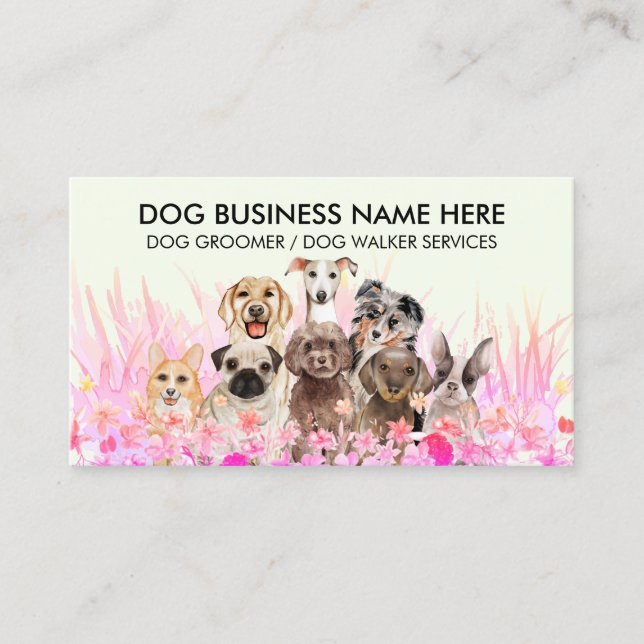 Carte De Visite Green Pet Sitter Walker chien fleurs de garde (Devant)