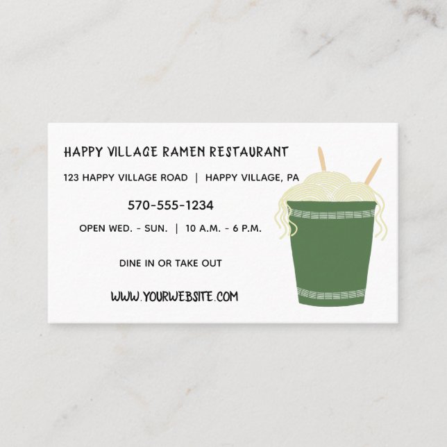 Carte De Visite Green Ramen Noodles Restaurant Custom (Devant)