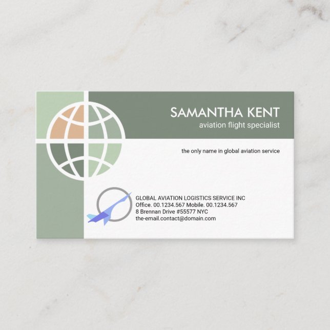 Carte De Visite Green Shades Global Connexions Aviation Pilot (Devant)