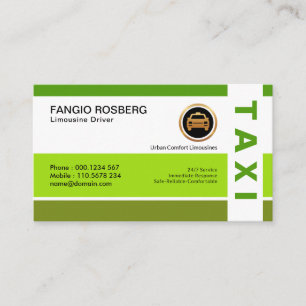 Carte De Visite Green Simple Professionnel Moderne Taxi