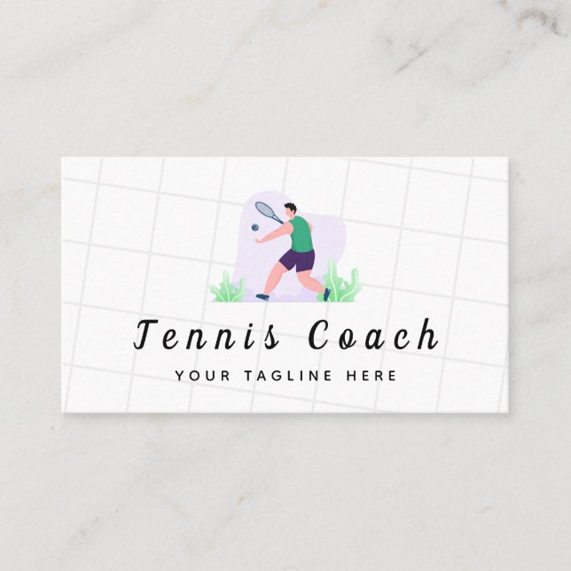 Carte De Visite Green Tennis Coach Illustration Sport professionne (Devant)