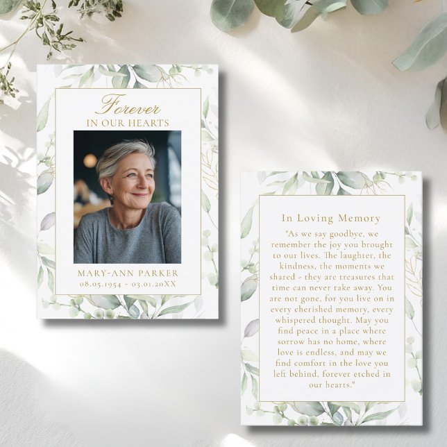 Carte De Visite Greenery Forever In Our Hearts Photo Prayer Cards (Greenery Forever In Our Hearts Photo Prayer Cards)