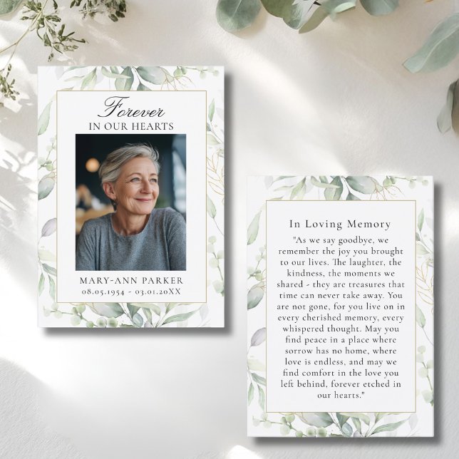 Carte De Visite Greenery Forever In Our Hearts Photo Prayer Cards (Greenery Forever In Our Hearts Photo Prayer Cards)