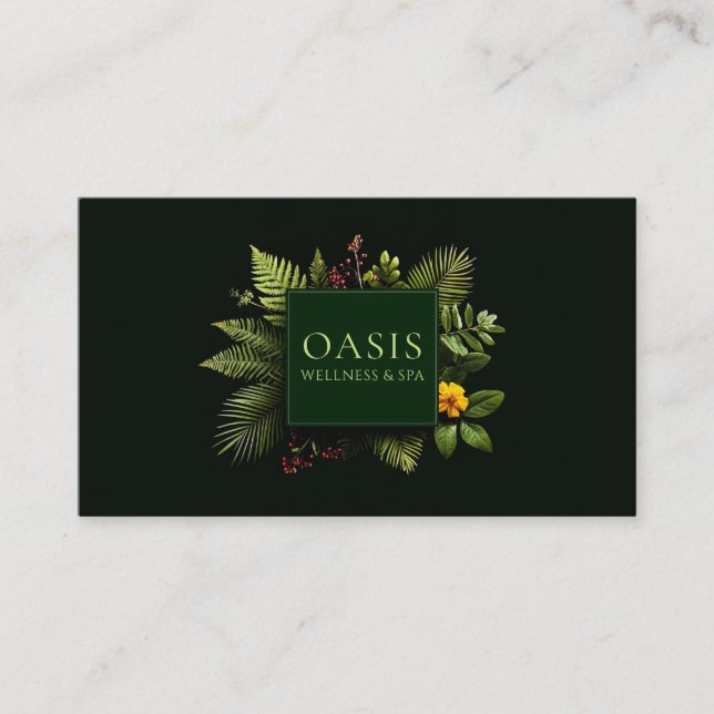 Carte De Visite Greenery Yellow Flower Red Berry Black Botanical (Devant)