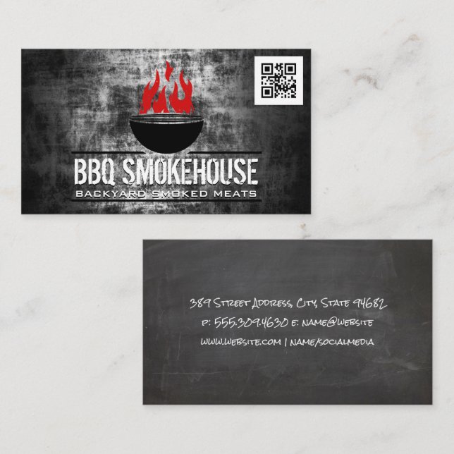 Carte De Visite Grill barbecue en feu | code qr (Devant / Derrière)