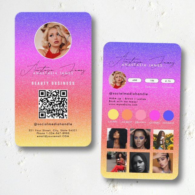 Carte De Visite Grille d'alimentation d'Influencer Médias sociaux  (Influencer Feed Grid Social Media QR Code Business Business Card)