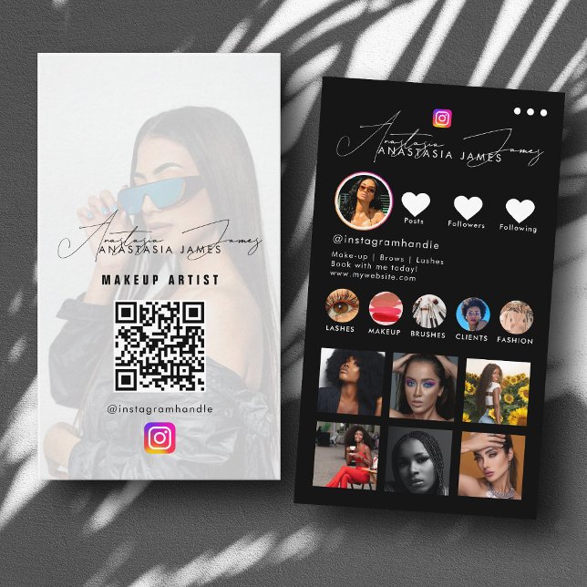 Carte De Visite Grille d'alimentation photo Influencer Code QR Bla (Influencer Photo Feed Grid QR Code White Black Business Card)