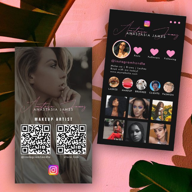 Carte De Visite Grille d'alimentation photo Influencer Médias soci (Influencer Photo Feed Grid Social Media 2 QR Code Business Card)