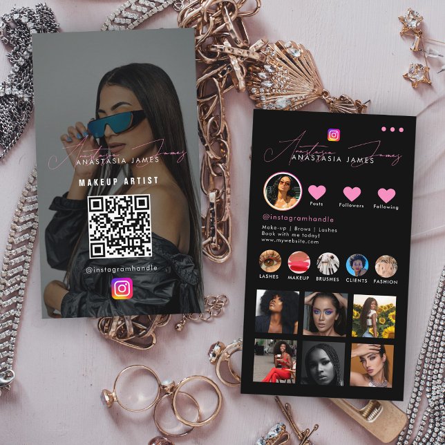 Carte De Visite Grille de flux de photos d'influenceur Code QR des (Influencer Photo Feed Grid Social Media QR Code Business Card)
