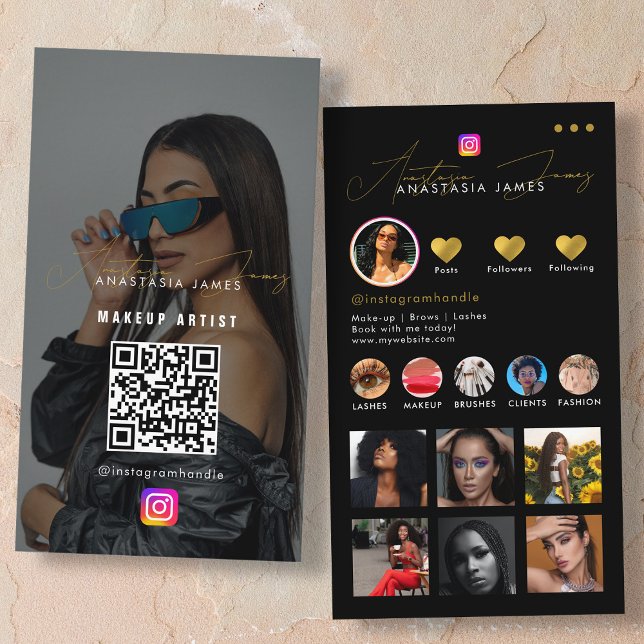 Carte De Visite Grille de flux photo Influencer Médias sociaux Cod (Influencer Photo Feed Grid Social Media QR Code Business Card)