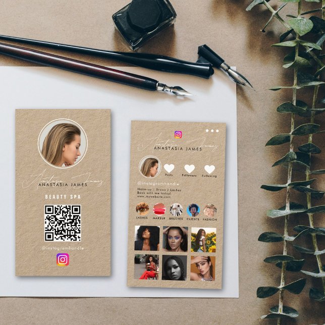 Carte De Visite Grille de flux photo Influencer Médias sociaux Kra (Influencer Photo Feed Grid Social Media Kraft Business Card)