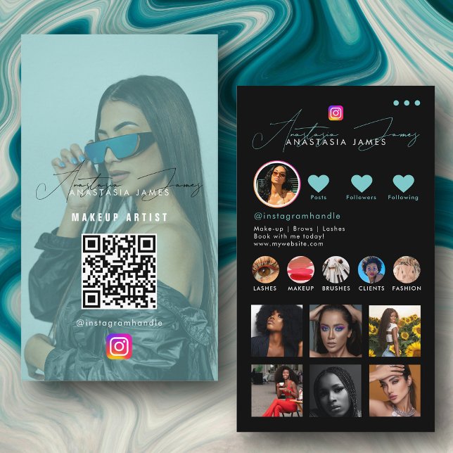 Carte De Visite Grille de flux photo Influencer Médias sociaux Tur (Influencer Photo Feed Grid Social Media Turquoise Business Card)