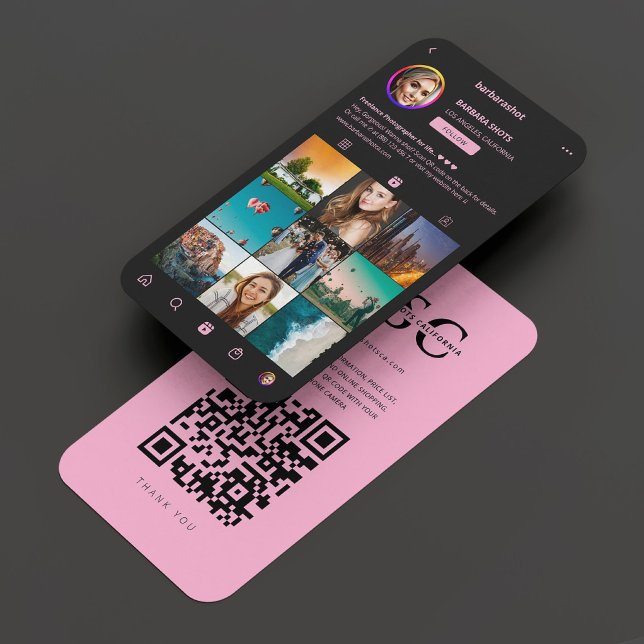 Carte De Visite Grille Instagram noir esthétique rose (Black Aesthetic Pink Photo Instagram Grid Business Card
)