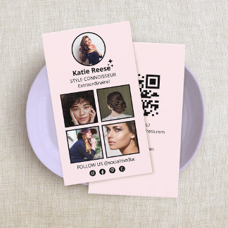 Carte De Visite Grille photo des médias sociaux rose