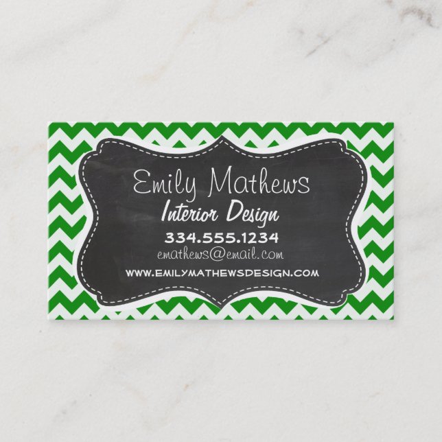 Carte De Visite Grilles Chevron Vert ; tableau Vintage (Devant)