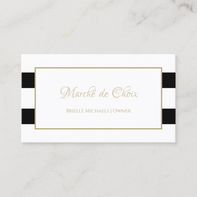 Carte De Visite Grilles Moderne Noir Blanc Or Script Boutique (Devant)