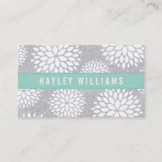 Carte De Visite Gris & Aqua Floral moderne