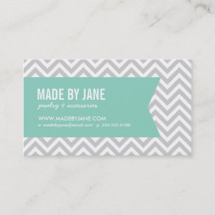 Carte De Visite Gris & Aqua Moderne Chevron & Ribbon