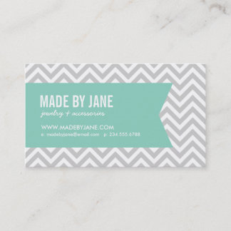 Carte De Visite Gris & Aqua Moderne Chevron & Ribbon