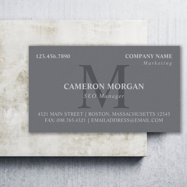 Carte De Visite Gris ardoise Monogrammé Professionnel (Créateur téléchargé)