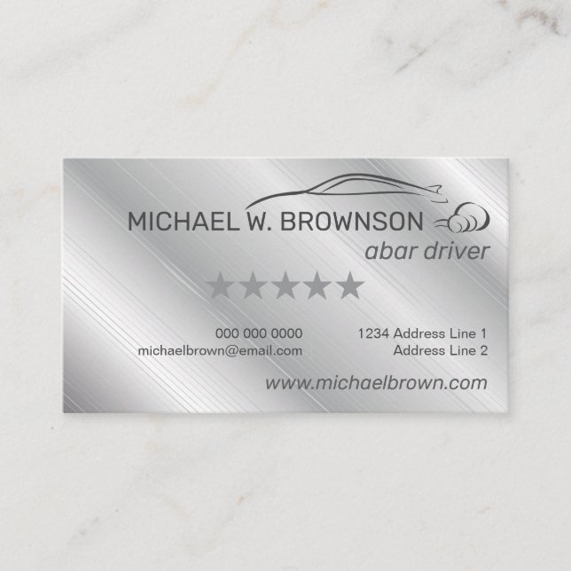 Carte De Visite Gris Argent Minimal Pilote voiture auto (Devant)