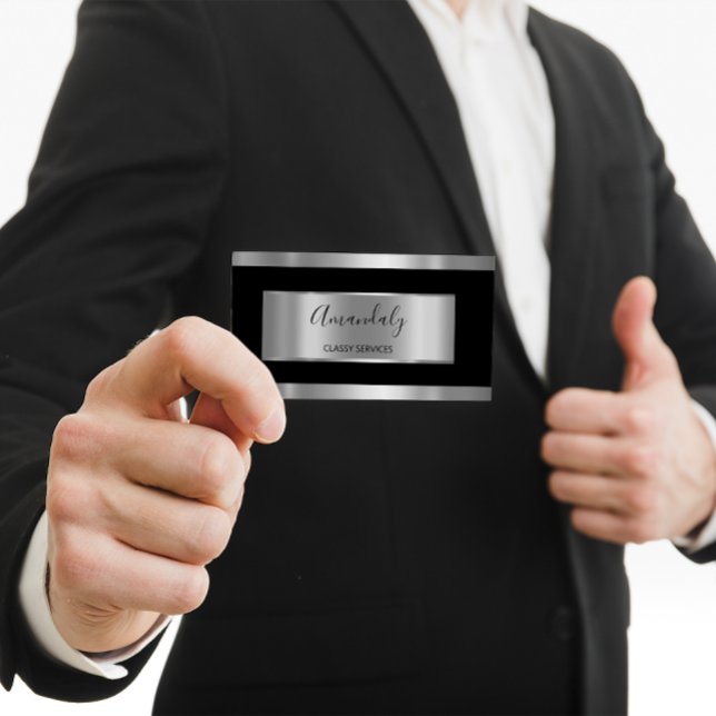 Carte De Visite Gris argenté professionnel encadré noir fumé (Professional Silver Gray Framed Smoky Black Business Card)