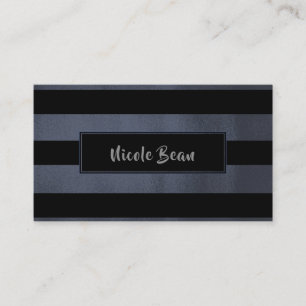 Carte De Visite Gris Charbon Rayures Bleu Noir Chic Moderne Glamou