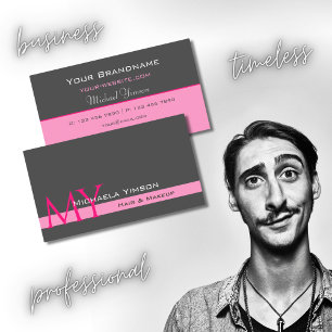 Carte De Visite Gris chic et rose avec Monogram Professional
