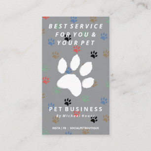 Carte De Visite gris Chic paws chien chat assis