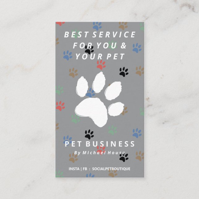 Carte De Visite gris Chic paws chien chat assis (Devant)