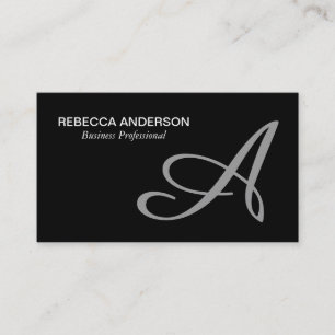 Carte De Visite Gris de script monogramme Arrière - plan noir