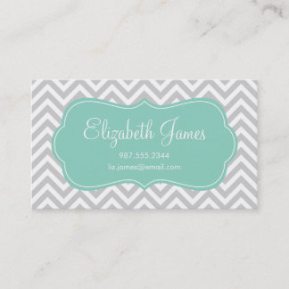 Carte De Visite Gris et Aqua Moderne Chevron Gris et Gris