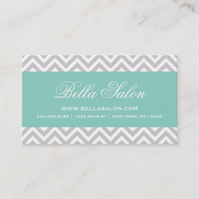 Carte De Visite Gris et Aqua Moderne Chevron Stripes (Devant)