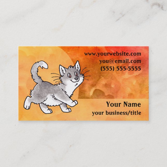 Carte de visite gris et blanc de chat - ardemment (Devant)