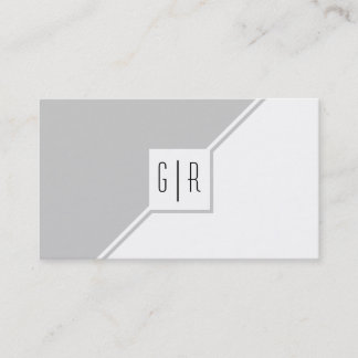 Carte De Visite Gris et blanc monogramme moderne géométrique