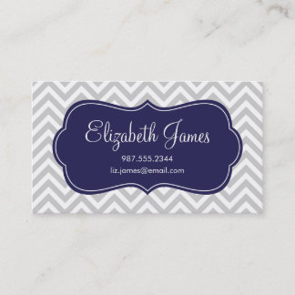 Carte De Visite Gris et bleu marine Moderne Chevron Gris