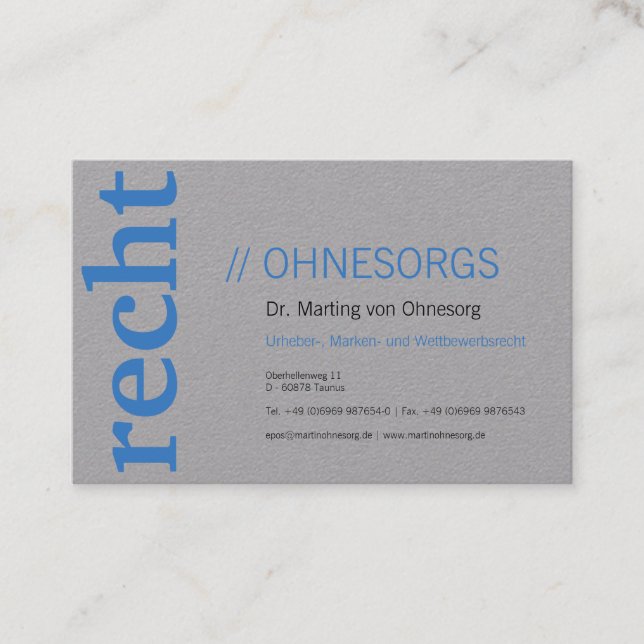 Carte De Visite Gris et bleu, parfait pour un avocat (Devant)