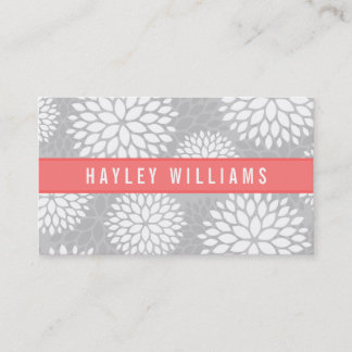 Carte De Visite Gris et corail Floral moderne