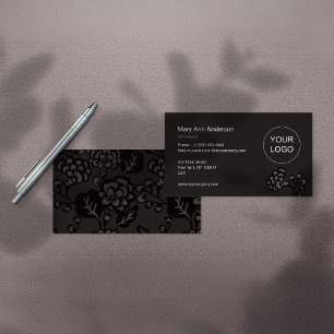 Carte De Visite Gris et noir Vibrant et Gras motif floral
