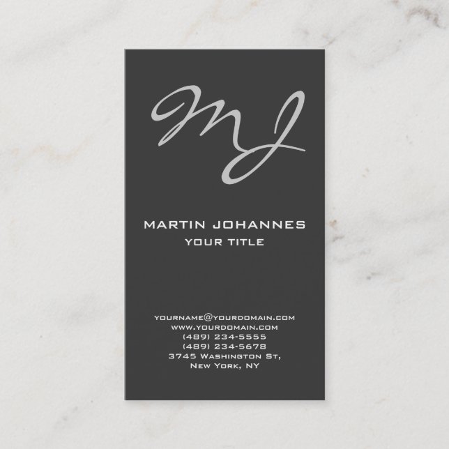 Carte de visite gris foncé monogramme calligraphiq (Devant)