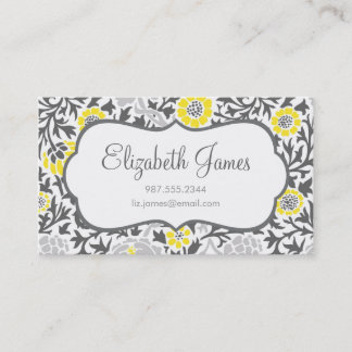 Carte De Visite Gris & Jaune Retro Floral Damask