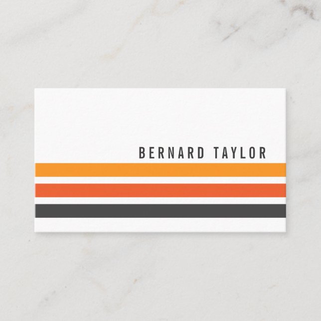 Carte De Visite Gris moderne et rayures rétro orangées blanc éléga (Devant)