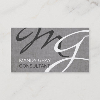 Carte De Visite Gris Noir Moderne Monogramme Lin