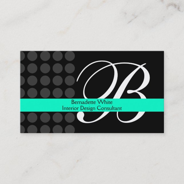 Carte De Visite Gris noir turquoise de design d'intérieur décoré (Devant)