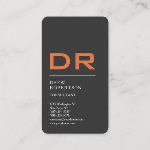 Carte De Visite Gris Orange tendance Monogramme professionnel