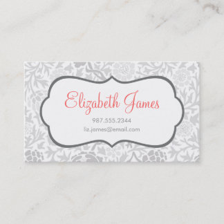 Carte De Visite Gris Retro Floral Damask