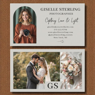 Carte De Visite Gris Terre Élégant Script photo Professionnel