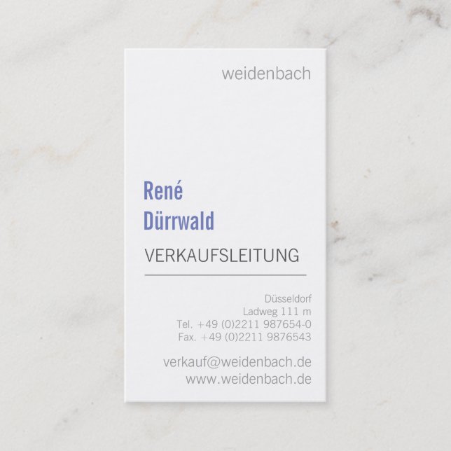 Carte De Visite Gris typographique blanc bleu (Devant)