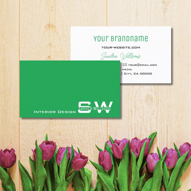 Carte De Visite Gris vert et blanc moderne avec Monogramme Simple (Créateur téléchargé)