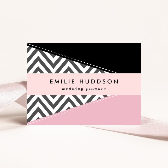 Carte De Visite Gris Zigzag, Gris Chevron, Motif Zigzag, Rose (Créateur téléchargé)
